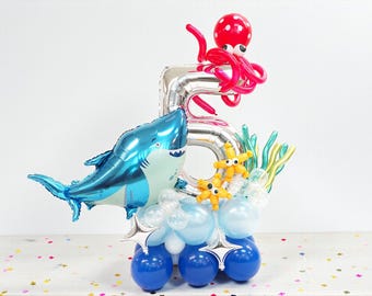 Custom Age Shark Birthday Balloon Column: Under the Sea Kids Party Decor (DIY Kit)