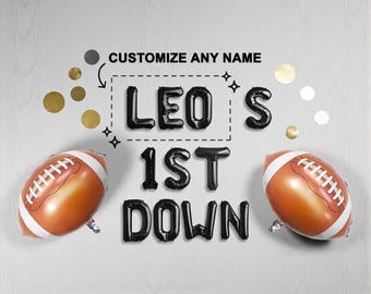 Custom Name Football 1st Birthday Banner: First Year Down Birthday Party Decor