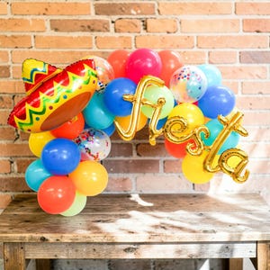 Mexican Fiesta Balloon Garland Kit: Sombrero 'Fiesta' Script Birthday Bachelorette Party Decor