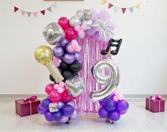 Music Hunter K-Pop Birthday Balloon Garland Kit: Rockstar Iridescent Purple Disco, Music Notes, Microphone