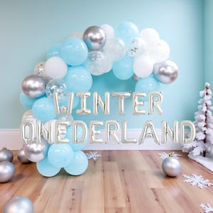 Winter Onederland Balloon Arch Kit: Blue, Silver, & Snowflake Party Decor