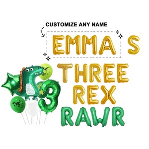 Custom Three Rex Rawr Balloon Banner | Customize Dinosaur Theme 3rd Birthday  Birthday Party Decor | Jurassic Park/Roar Rawr Theme