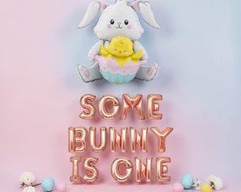 Banner de globos "Some Bunny Is One": decoración para el primer cumpleaños de Pascua
