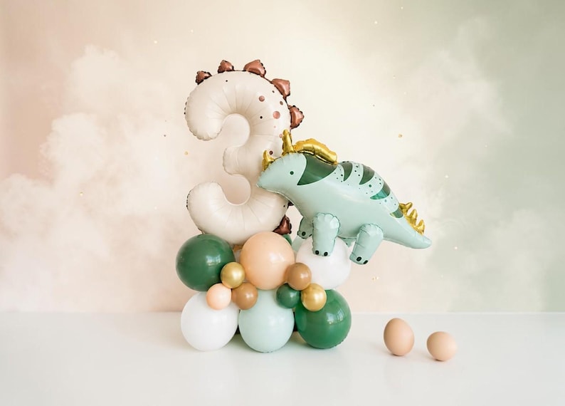 Custom Dinosaur Balloon Stack: T Rex Birthday Balloon Centerpiece Number 3 Dino Party Decor image 4