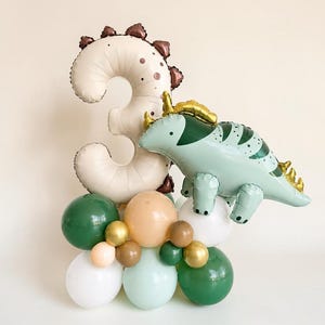 Custom Dinosaur Balloon Stack: T Rex Birthday Balloon Centerpiece Number 3 Dino Party Decor image 2