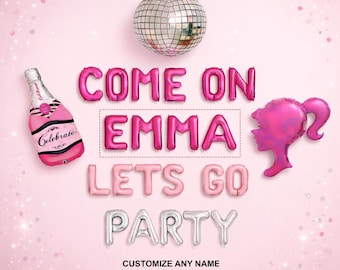 Hot Pink Doll Theme Bachelorette Party Balloon Banner: Custom Name Decor Kit