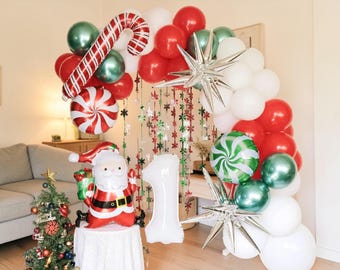 Christmas Balloon Garland Kit: Santa, Candy Cane, First Birthday