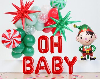 Christmas Baby Shower Balloon Garland: Elf Candy Cane Arch