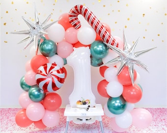 Christmas 1st Birthday Balloon Garland Kit: Santa Candy Cane Arch