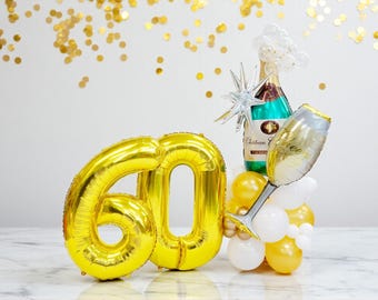 60th Birthday Balloon Tower Kit: Champagne Celebration Decor