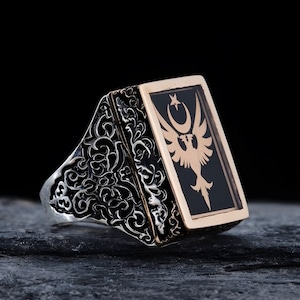 Seljuk Eagle 925 Sterling Silver Men&#39;s Ring - Customizable, Handcrafted, Turkish Heritage