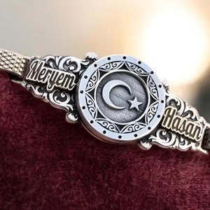 Handmade Sterling Silver Celestial Bracelet - Personalized Name Jewelry