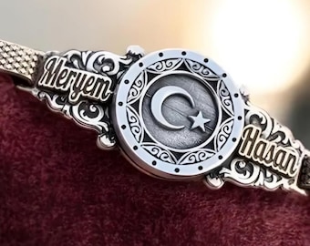 Handmade Sterling Silver Celestial Bracelet - Personalized Name Jewelry