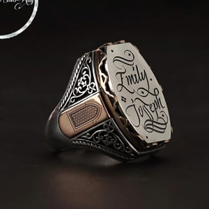 Handgeschreven ring, aanpasbare zilveren ring, kalligrafiering, Perzisch, Arabisch, Engels, Latijn, islamitische kalligrafiering, cadeau voor haar