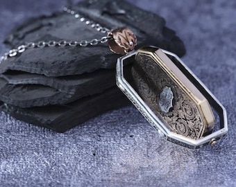 Double Sided Sterling Silver Locket Necklace: Family Tree, Protection Amulet