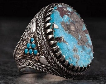 Turkish Handmade Silver Ring with Arizona Turquoise - Unique Gemstone Jewelry