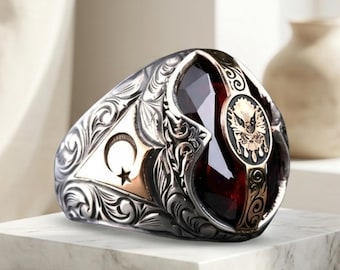 Black Onyx Sterling Silver Ottoman Ring: Turkish Jewelry