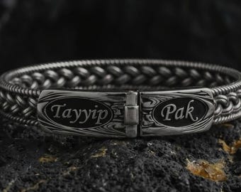 Personalized Kazaz Silver Bracelet 925 Sterling Custom Name Braided Gift