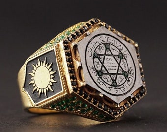Unique Seal of Prophet Solomon Ring, 925 Silver Protective Men's Charm Ring