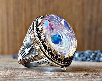 Handmade Carved Sterling Silver Moonstone Ring: Minaret Design