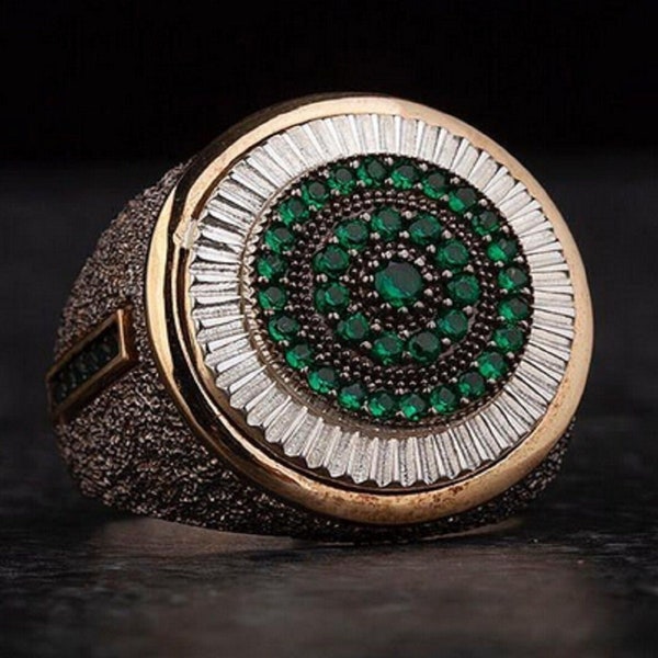 Handmade Textured Green Stone Men Silver Ring, Sandblasting Ring, Black Textured Ring, Gift For Men, Minimalist Ring Silver