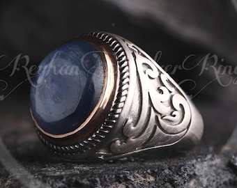 Lapis Lazuli Men's Ring: Handmade Ottoman Sterling Silver Statement