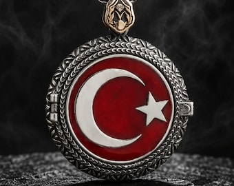 Moon Crescent Locket Necklace, 925 Sterling Silver Islamic Prayer Pendant, Turkish Gift