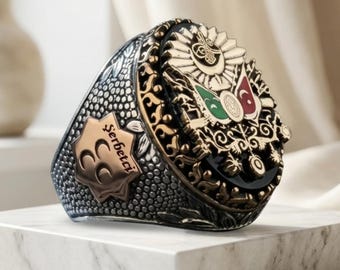 Personalized Ottoman Flag 925 Sterling Silver Ring, Turkish Heritage Gift