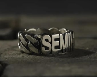 Custom Name Sterling Silver Ring for Men: Chain Design