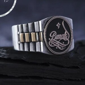 Silver Ring with Calligraphy in Watch Format, Gift Jewelry, Valentine Gift