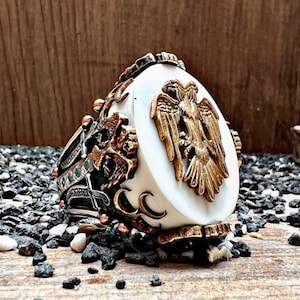 Exquisite Hand-Embroidered Turkish Ring with Double-Headed Eagle Design, Gift For Him