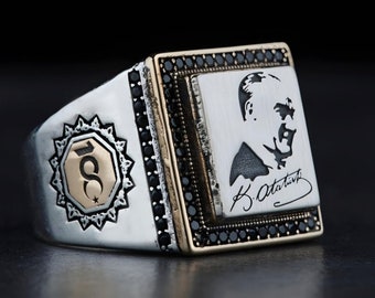 Atatürk Sterling Silver Ring: 100th Anniversary Commemorative, Engraved History Ring