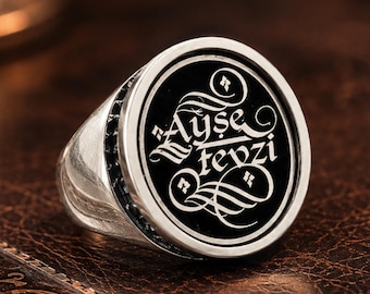 Couple Name Ring 925 Sterling Silver Personalized Calligraphy Anniversary Gift