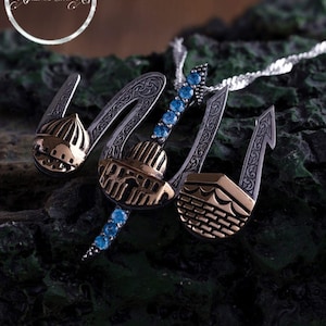 Inspirational Muslim Halskette, Allah Wort, Masjid Nabawi, Masjid al-Aqsa, Silber Anhänger, Religiöse Geschenkidee, Geschenk für Sie, Ihn