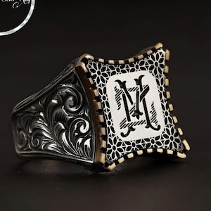 Anillo de plata para hombre, anillo de plata con inicial de diseño especial, anillo de hombre personalizado, regalo de Año Nuevo, Halloween, joyería hecha a mano