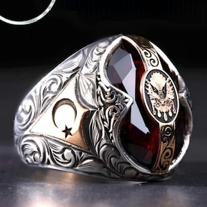 Moon and Star Silver Men's Ring, Jewelry and Rings, Turkish