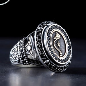 Anillo de letra ajustable, banda de piedras preciosas personalizada, joyería islámica para hombres, regalo reflexivo para Eid o San Valentín