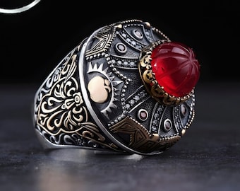 Red Onyx Sterling Silver Ring: Handmade Ottoman Turkish Jewelry