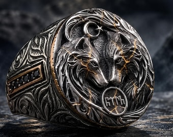 Wolf Ring for Men, 925 Sterling Silver Double Wolf, Göktürk Symbol Gift