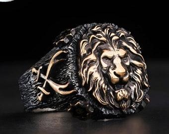 Lion of Allah Sterling Silver Ring: Zulfikar Swords, Islamic Jewelry