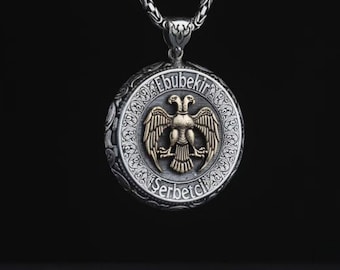 Personalized Sterling Silver Medallion Necklace: Double-Headed Eagle, Name Engraving