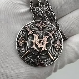 Personalized Islamic Silver Pendant with Swords, Ottoman Motifs, and Quranic Verses - 925 Sterling Silver