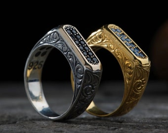Sterling Silver Couple Ring: Engraved Zircon Stone Wedding Jewelry