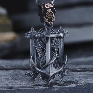 Sterling Silver Anchor Necklace for Men - Personalized Initial Pendant
