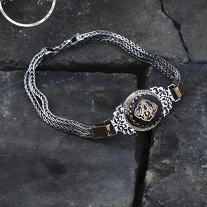 Pulsera especial de plata con letras personalizadas en piedra de ámbar, pulsera con escritura turca y Gokturkish en los lados