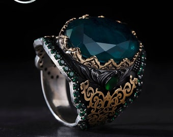 Green Paraiba Tourmaline Unisex Silver Ring, Adjustable Handmade Silver Rings, Paraiba Ring, Mothers Day gifts, Turkish Handmade Jewelry