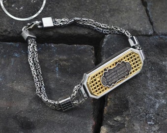 Handcrafted Sterling Silver Men's Bracelet: Custom Engraved Cage Design