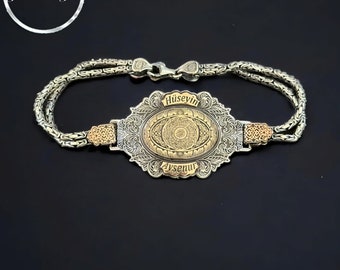 Sterling Silver King Chain Bracelet: Surah Inshirah, Personalized Names