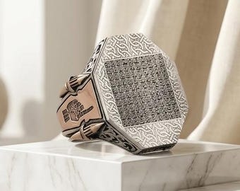 Anillo de plata de ley con caligrafía cúfica, regalo islámico de Esma Ul Husna para hombres.