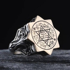 Handmade David's Star 925 Sterling Silver Mens Ring: Red Amber